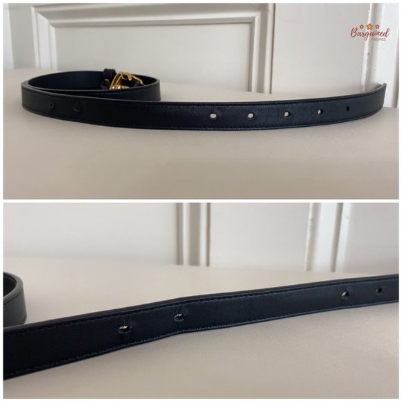 Authentic Gucci Black Smooth Leather Slim Signature Double G Buckle Belt 85/34 main image 9